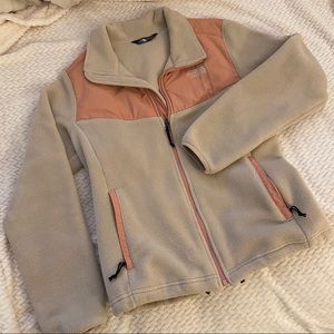 Peach blush pink and cream colored Denali fleece